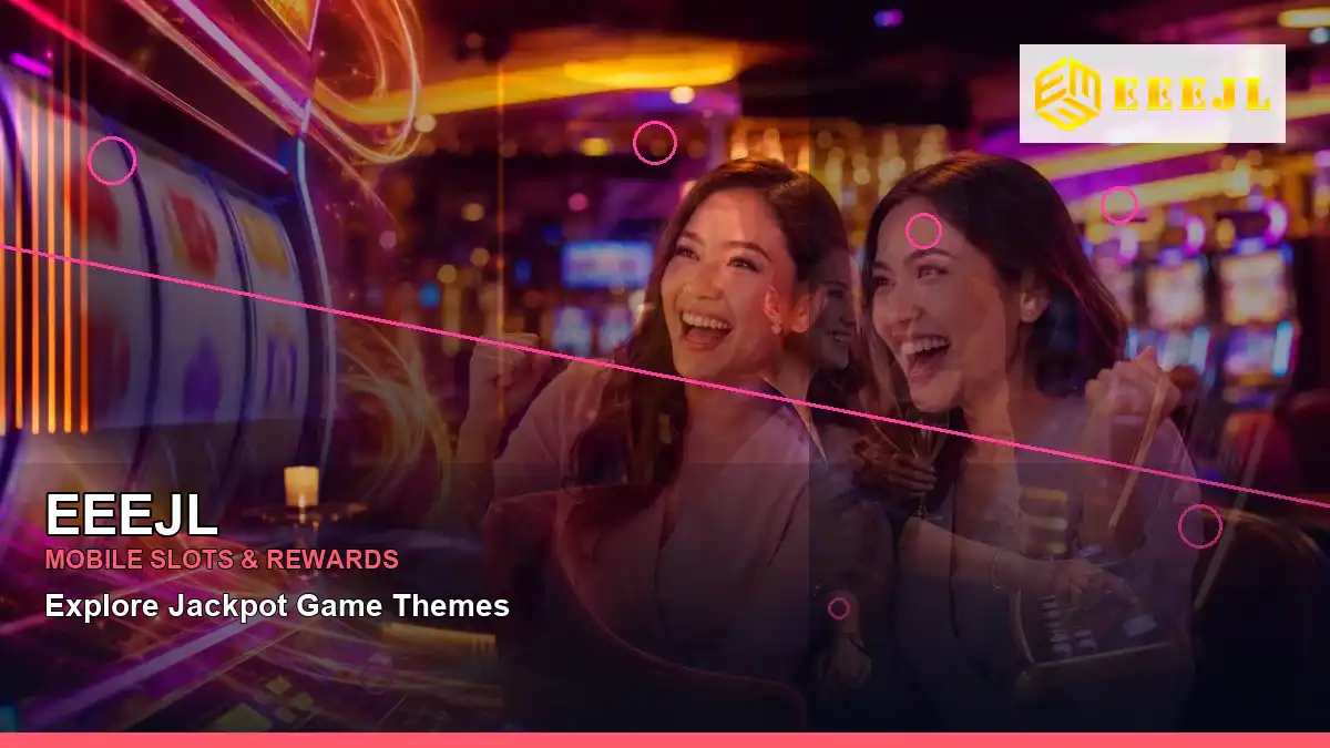 EEEJL neon jackpot slot games featuring an adult Filipina casino host with a right-diagonal composition
