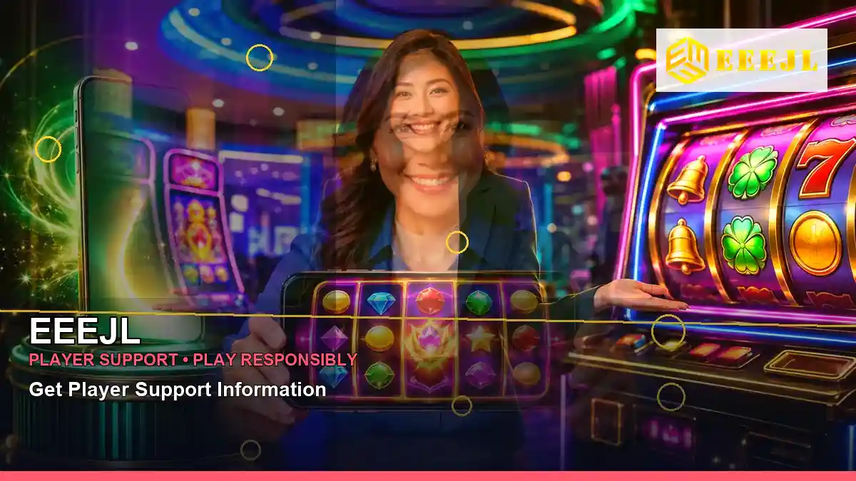 EEEJL lucky reels online slot games featuring an adult Filipina casino host with a right close-up composition